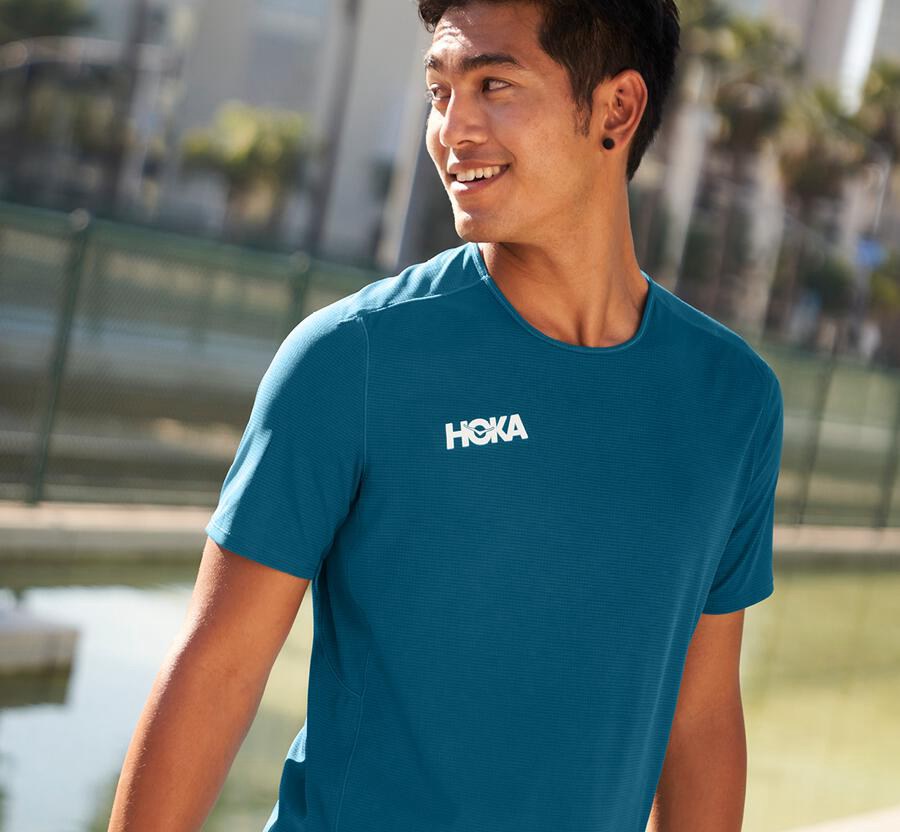 Haut Hoka One One Performance Short Sleeve Homme - Bleu - BXJ-480152